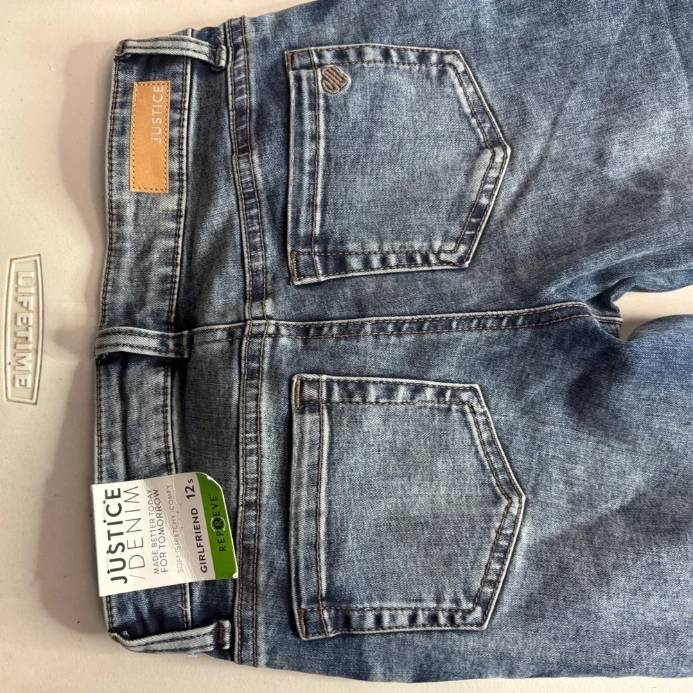 Justice Girls Jeans Size 12 Slim Blue Wash Distressed Slim Fit Pants NWT